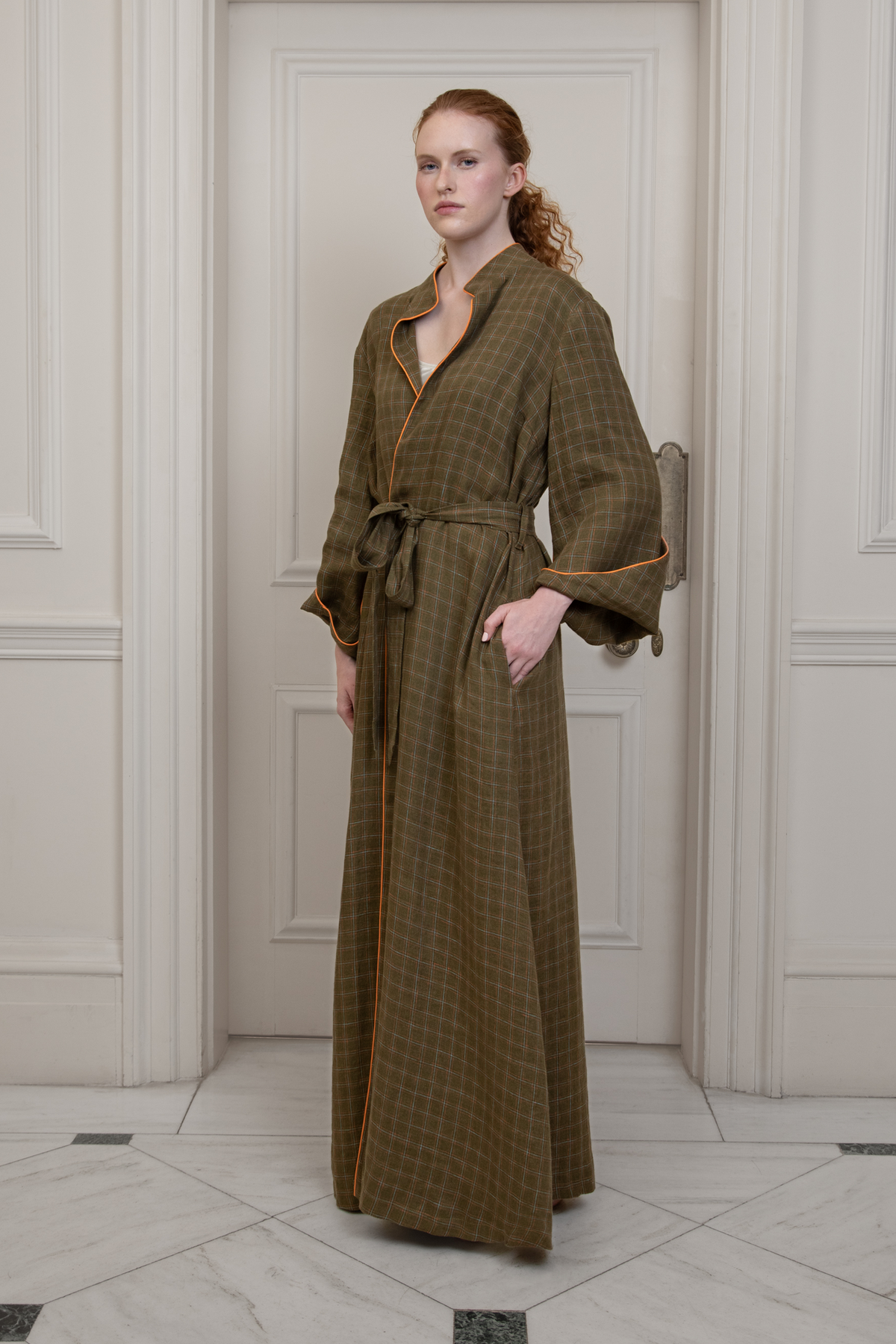 Inveraray, Olive Checked Dressing Gown
